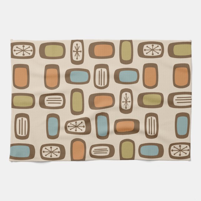 Midcentury MCM Rounded Rectangles Multicolored Tea Towel (Horizontal)