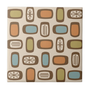 Midcentury MCM Rounded Rectangles Multicolored Tile