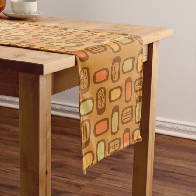 Midcentury MCM Rounded Rectangles Ochre Short Table Runner (In Situ)