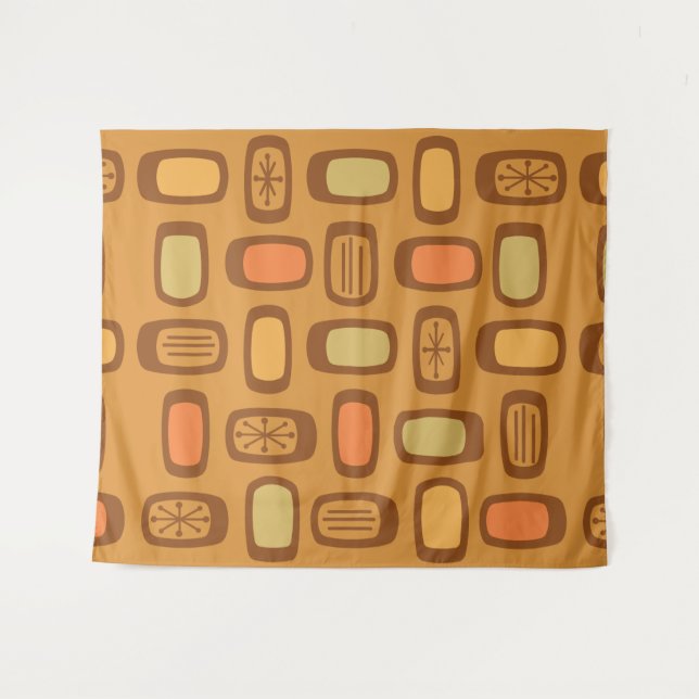 Midcentury MCM Rounded Rectangles Ochre Tapestry (Front (Horizontal))
