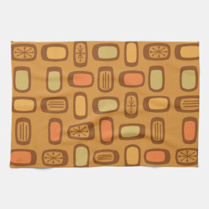 Midcentury MCM Rounded Rectangles Ochre Tea Towel