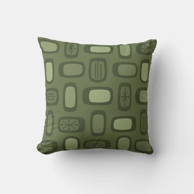Midcentury MCM Rounded Rectangles Olive Green Cushion (Front)