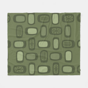 Midcentury MCM Rounded Rectangles Olive Green Fleece Blanket