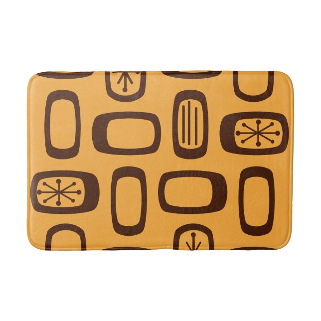 Midcentury MCM Rounded Rectangles Orange Bath Mat (Front)
