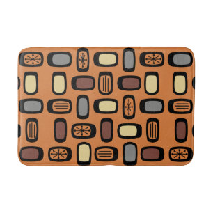 Midcentury MCM Rounded Rectangles Orange Brown Bath Mat
