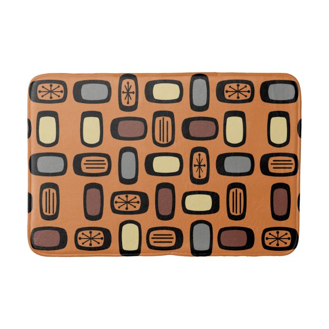 Midcentury MCM Rounded Rectangles Orange Brown Bath Mat (Front)