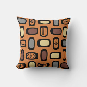 Midcentury MCM Rounded Rectangles Orange Brown Cushion