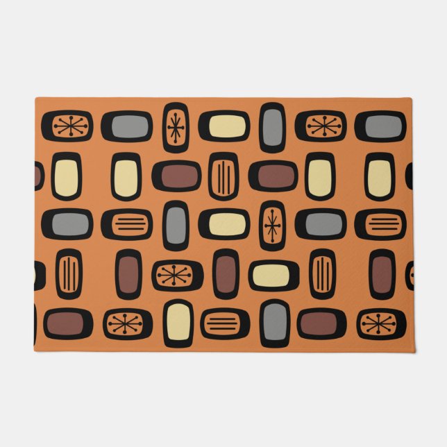 Midcentury MCM Rounded Rectangles Orange Brown Doormat (Front)