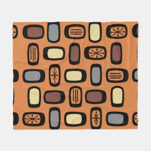 Midcentury MCM Rounded Rectangles Orange Brown Fleece Blanket