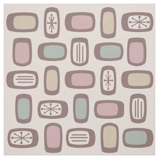 Midcentury MCM Rounded Rectangles Pink Pastel Fabric (Swatch)
