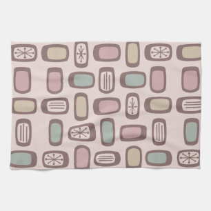 Midcentury MCM Rounded Rectangles Pink Pastel Tea Towel