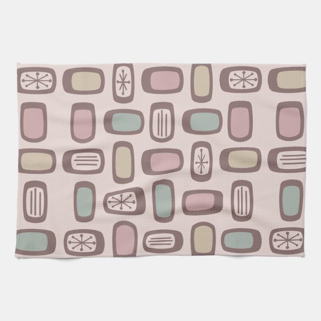 Midcentury MCM Rounded Rectangles Pink Pastel Tea Towel (Horizontal)