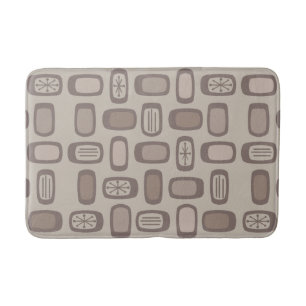 Midcentury MCM Rounded Rectangles Taupe Bath Mat