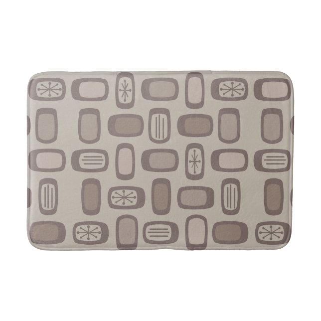 Midcentury MCM Rounded Rectangles Taupe Bath Mat (Front)