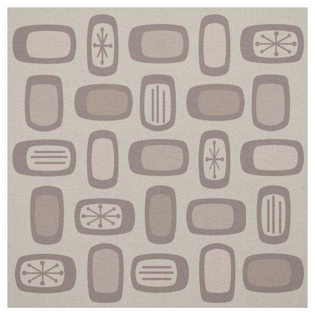 Midcentury MCM Rounded Rectangles Taupe Fabric (Swatch)