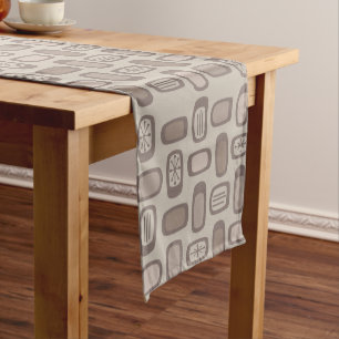 Midcentury MCM Rounded Rectangles Taupe Short Table Runner