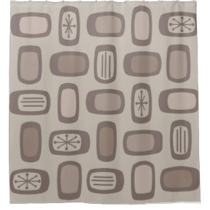 Midcentury MCM Rounded Rectangles Taupe Shower Curtain