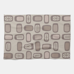 Midcentury MCM Rounded Rectangles Taupe Tea Towel