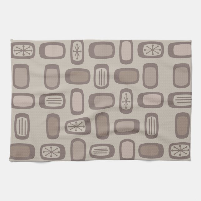 Midcentury MCM Rounded Rectangles Taupe Tea Towel (Horizontal)