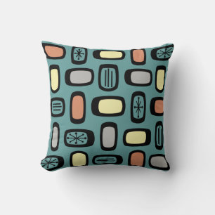 Midcentury MCM Rounded Rectangles Turquoise Colorf Cushion
