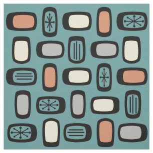 Midcentury MCM Rounded Rectangles Turquoise Colorf Fabric