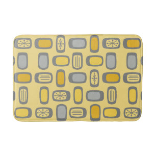 Midcentury MCM Rounded Rectangles Yellow Grey Bath Mat
