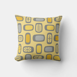 Midcentury MCM Rounded Rectangles Yellow Grey Cushion