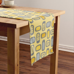 Midcentury MCM Rounded Rectangles Yellow Grey Short Table Runner