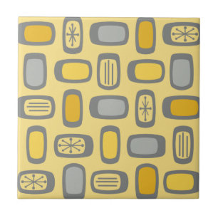 Midcentury MCM Rounded Rectangles Yellow Grey Tile