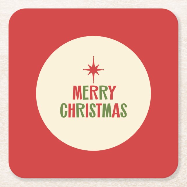 Midcentury Merry Christmas Retro 50s Cute Square Paper Coaster (Front)