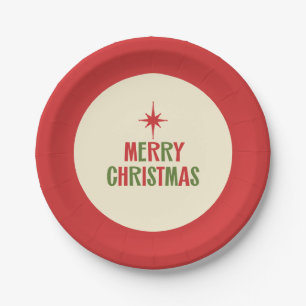 Midcentury Merry Christmas Retro Typography  Paper Plate