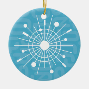 Midcentury MOD Atomic Sputnik Christmas Snowflake Ceramic Tree Decoration