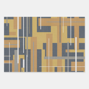 Midcentury Mod Faded Cloth Geo in Mustard & Navy Wrapping Paper Sheet