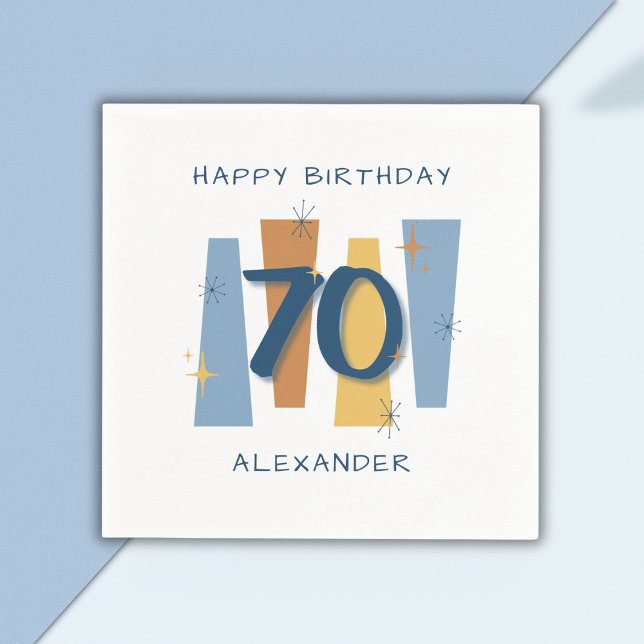 Midcentury Modern 70th Birthday Retro Blue Napkin (Creator Uploaded)