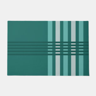 Midcentury Modern Abstract Lines Turquoise Doormat