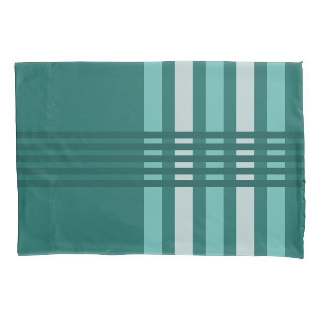 Midcentury Modern Abstract Lines Turquoise Pillowcase (Front)