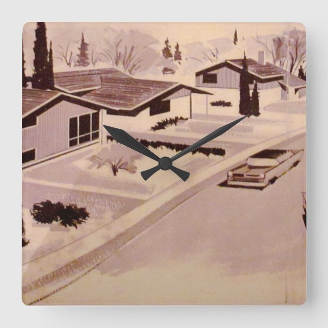 Midcentury Modern Architecture Square Wall Clock (Front)