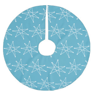 Midcentury Modern Atomic Christmas Star Blue Brushed Polyester Tree Skirt