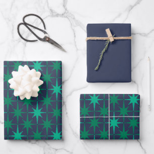 Midcentury Modern Atomic Retro Stars Wrapping Paper Sheet