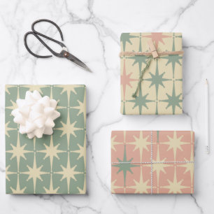 Midcentury Modern Atomic Starburst Vintage Pattern Wrapping Paper Sheet