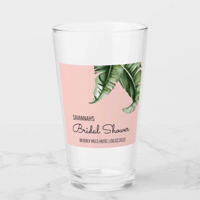 Midcentury Modern Banana Leaf Bridal Shower Favour Glass (Front)