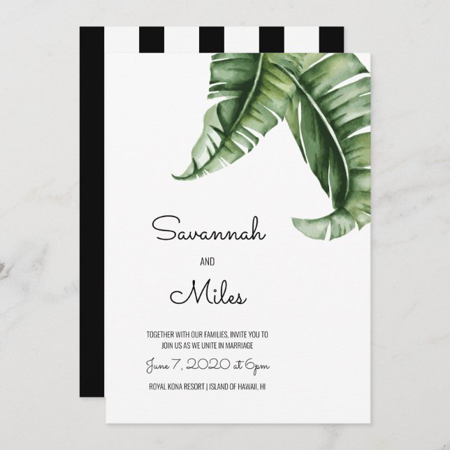 Midcentury Modern Banana Leaf Wedding Invitations (Front/Back)