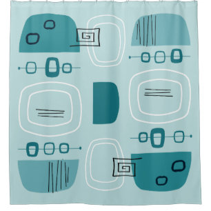 Midcentury Modern Bowls & Stones Turquoise Shower Curtain