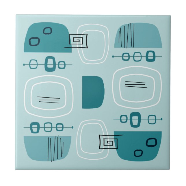 Midcentury Modern Bowls & Stones Turquoise Tile (Front)