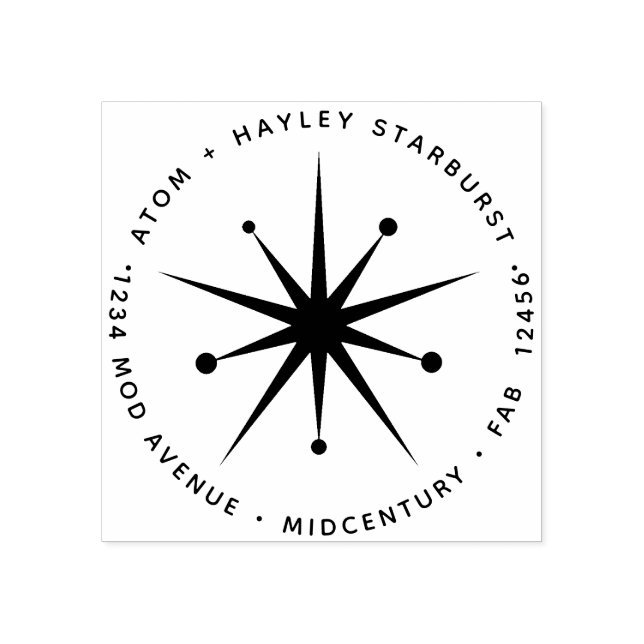 Midcentury Modern Christmas Atomic Starburst Star Rubber Stamp (Imprint)