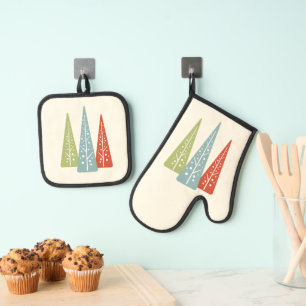 Midcentury Modern Christmas Trees Oven Mitt & Pot Holder Set