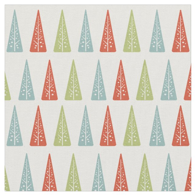 Midcentury Modern Christmas Trees Pattern Cream Fabric (Close Up)