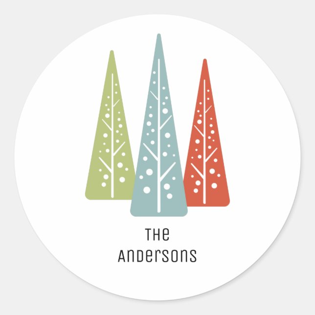 Midcentury Modern Christmas Trees Personalised Classic Round Sticker (Front)