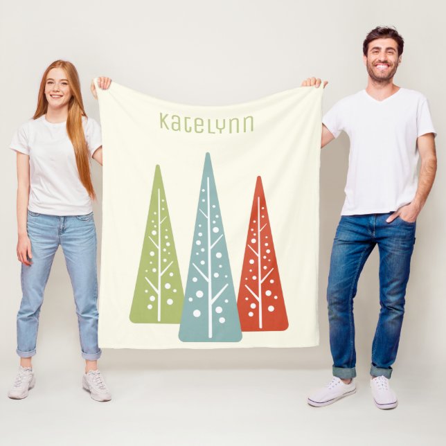 Midcentury Modern Christmas Trees Personalised Fleece Blanket (In Situ)