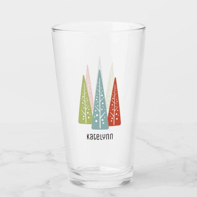 Midcentury Modern Christmas Trees Personalised Glass (Front)